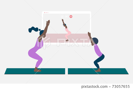 Black mother and her daughter doing yoga asana... - Stock Illustration ...