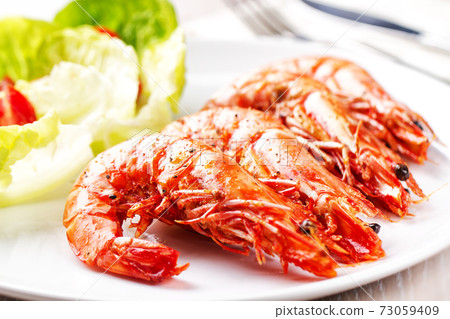 Grilled Prawns with salad. High quality photo 73059409