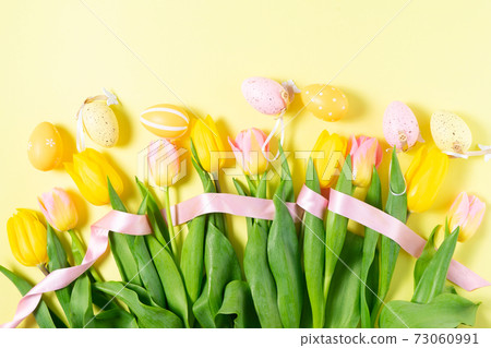 Easter scene with colored eggs 73060991