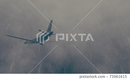 Airliner flies through stormy sky with clouds 3D 73061615
