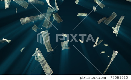 Many usa dollars fall from above, 3d rendering. Computer generated backdrop with effect of money rain. Business success 73061910