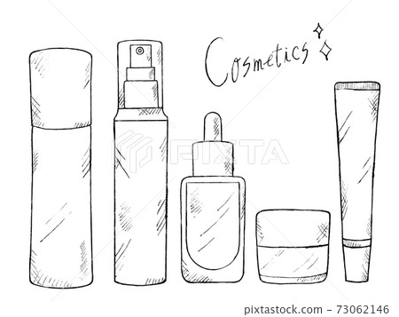 護膚和化妝品的黑白手繪插圖圖像 護膚和化妝品的黑白手繪插圖圖像 73062146