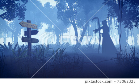 Grim reaper moving towards the village at night 3D 73062323