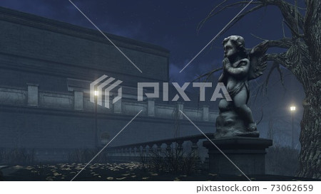 Sculpture of Cupid in spooky night autumn park 3D Sculpture of Cupid in spooky night autumn park 3D 73062659