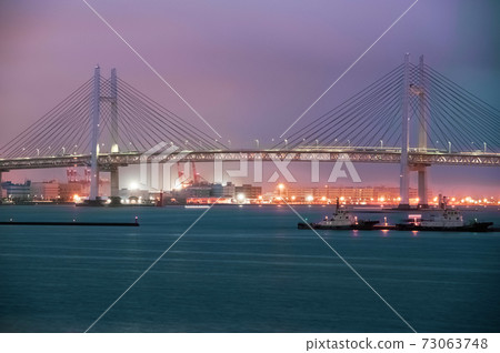 Long Exposure Nightscape of Long-Span Suspension Bridge Long Exposure Nightscape of Long-Span Suspension Bridge 73063748