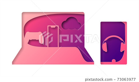 Vector computer in paper art style 73063977