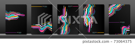 Set black cover. Abstract fluid colorful striped line background. waves strip frames. Applicable for design cover, presentation, invitation, flyer, annual report, poster and business card, packaging Set black cover. Abstract fluid colorful striped line background. waves strip frames. Applicable for design cover, presentation, invitation, flyer, annual report, poster and business card, packaging 73064375