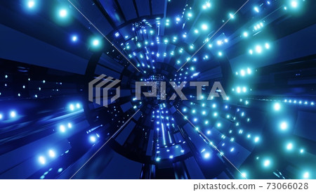 Cool blue green color changing science fiction tunnel 3d illustration background wallpaper artwork 73066028