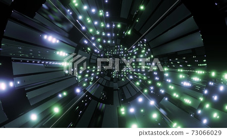 Cool blue green color changing science fiction tunnel 3d illustration background wallpaper artwork 73066029