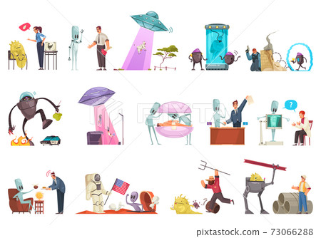 Alien Doodle Icon Set 73066288