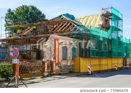 reconstruction of an old house, replacement of roof wooden structures reconstruction of an old house, replacement of roof wooden structures 73066839