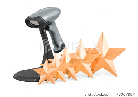 Customer rating of barcode reader, scanner. 3D rendering Customer rating of barcode reader, scanner. 3D rendering 73067897