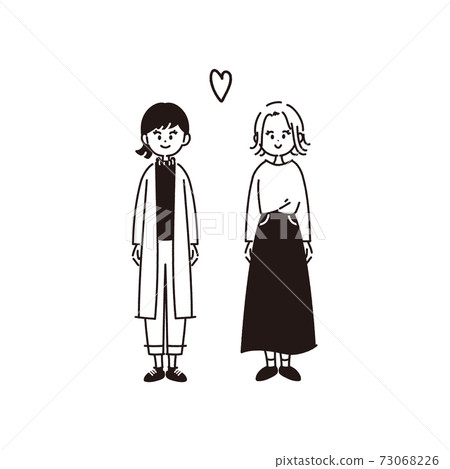 Illustration of same-sex couple [line art, no painting] 73068226