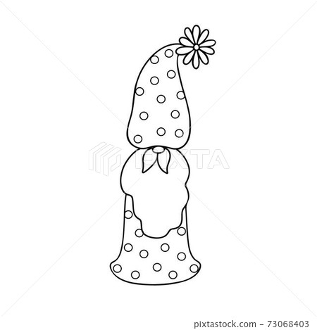 Cute outline gnome little fancy creature for St Valentine simple vector illustration, flat design for love, emotions holiday greeting cards, invitations, banners, romantic fairy tale creature 73068403