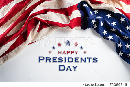 Happy presidents day concept with flag of the United States on white background. 73069746