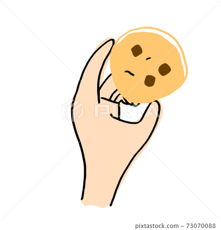 Hands holding a large chocolate chip cookie Illustration material 73070088
