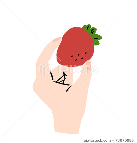 Illustration of a hand pinching a large strawberry 73070096
