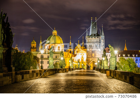 Night on Charles Bridge in Prague Night on Charles Bridge in Prague 73070486