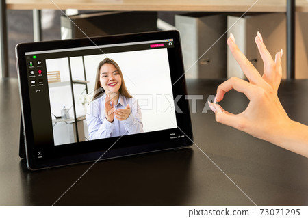 online conference successful project women tablet 73071295