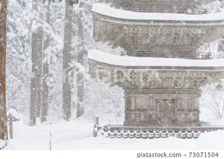 Haguroyama五層塔在冬天 73071504