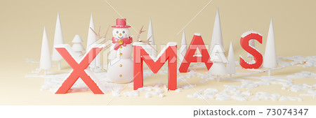 Christmas pastel Scene With Snowman Cute in forest mountain 3d Rendering illustration.Xmas Landscape snow winter season Christmas pastel Scene With Snowman Cute in forest mountain 3d Rendering illustration.Xmas Landscape snow winter season 73074347