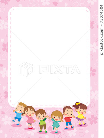 Illustration of a cute good friend kids group Sakura pattern frame template Illustration of a cute good friend kids group Sakura pattern frame template 73074504
