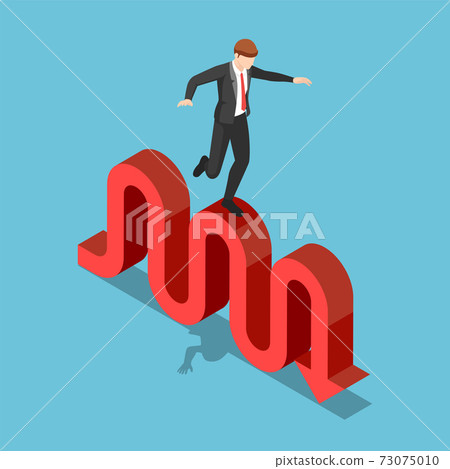 Isometric Businessman Try to Walk and Balancing on Stock Market Fluctuation Arrow 73075010