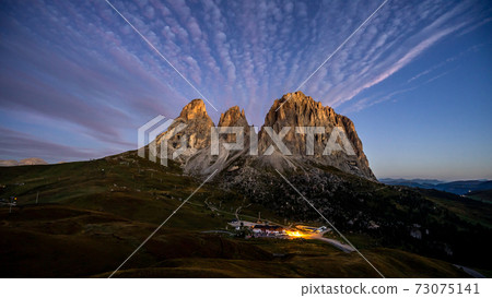 Giau Pass at night high alpine pass, Passo Giau popular travel destination in Dolomites, Dolomites, Italy. Giau Pass at night high alpine pass, Passo Giau popular travel destination in Dolomites, Dolomites, Italy. 73075141