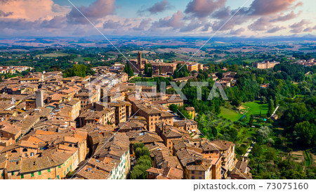 Siena beautiful medieval town in Tuscany, Dome and Bell tower of Siena Cathedral, Old Town medieval city of Siena, Tuscany, Italy 73075160