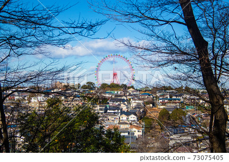 Ferris wheel of Seibu Amusement Park seen from Tamako-cho, Higashimurayama-shi, Tokyo, 2021, winter photography 73075405
