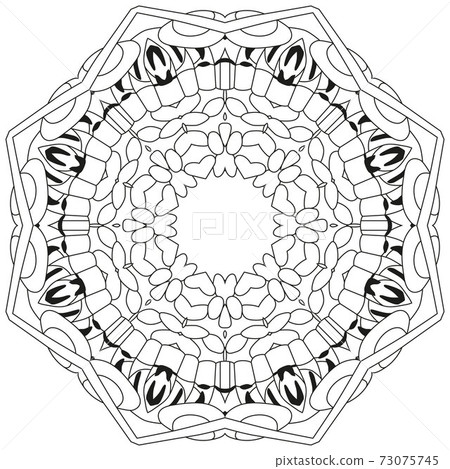 Hand drawn zentangle circular ornament for coloring page. Hand drawn zentangle circular ornament for coloring page. 73075745