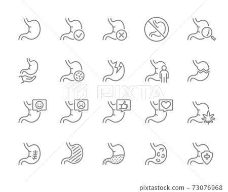 Set of stomach line icon. Internal organ, gastrointestinal tract illness, healthy diagnosis, treatment and more. 73076968
