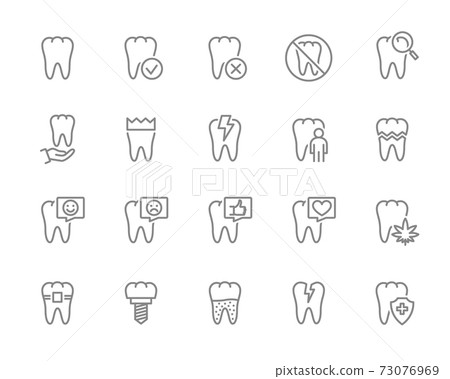 Set of teeth line icon. Healthy internal organ, tooth illness, diagnosis, treatment, oral cavity and more. 73076969