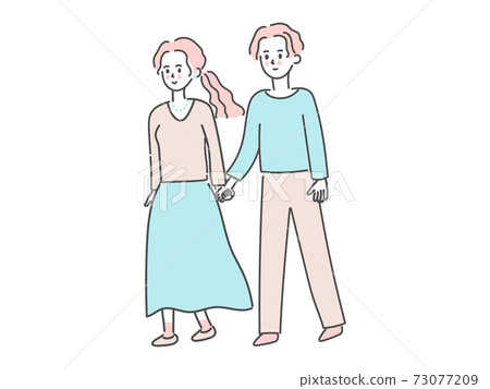 一對夫婦手拉手走 一對夫婦手拉手走 73077209
