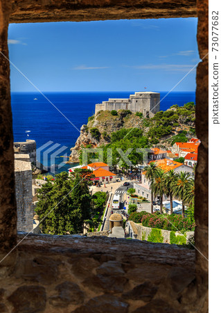 Dubrovnik fortress panorama with sea from the city walls,Croatia 73077682