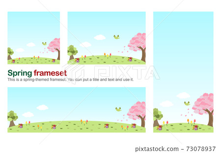 Frameset with cherry blossoms and spring background Frameset with cherry blossoms and spring background 73078937