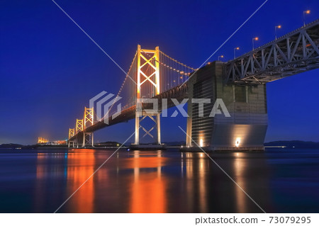 [Kagawa Prefecture] Night view of Seto Ohashi Bridge (lit up) 73079295