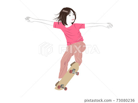 一個女孩享受滑板的插圖 73080236