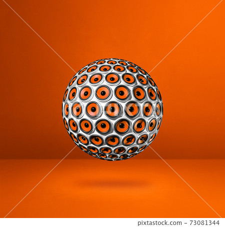 Speakers sphere on a orange studio background Speakers sphere on a orange studio background 73081344
