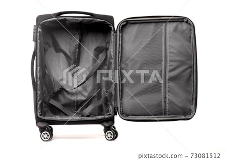 Travel open black suitcase isolated on white background Travel open black suitcase isolated on white background 73081512