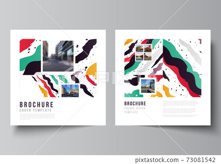 Vector layout of two square covers design templates for brochure, flyer, magazine, cover design, book design, brochure cover, creative agency, corporate, business, portfolio, pitch deck, startup. 73081542