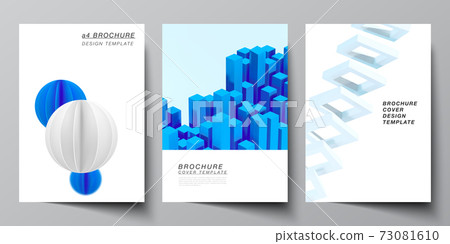 Vector layout of A4 cover mockups templates for brochure, flyer layout, booklet, cover design, book design. 3d render vector composition with dynamic realistic geometric blue shapes in motion. 73081610