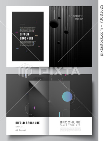 Vector layout of two A4 format cover mockups design templates for bifold brochure, flyer, magazine, cover design, book design, brochure cover. Tech science future background, space astronomy concept. 73081625