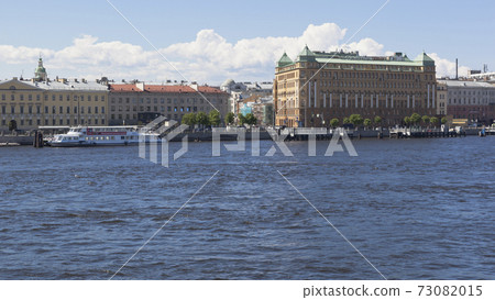 View from the Tuchkov Bridge on the Makarova Embankment and the Courtyard by Marriott Hotel in St. Petersburg 73082015