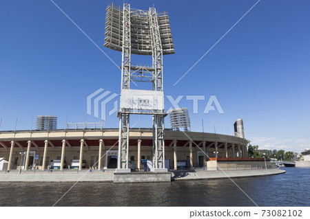View of the Petrovsky Stadium from the Zhdanovskaya Embankment in St. Petersburg 73082102
