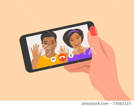 Online video call by smartphone flat illustration 73082123