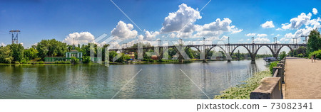 Dnieper river and  Monastyrsky Island in Dnipro, Ukraine 73082341