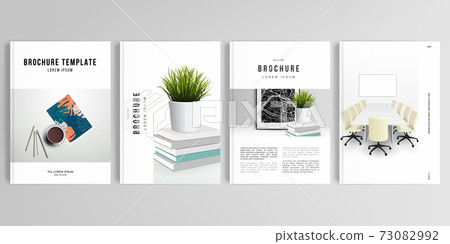 Realistic vector layouts of cover mockup design templates in A4 format for brochure, cover design, flyer, book design, magazine, poster. Home office concept, study or freelance, working from home. 73082992