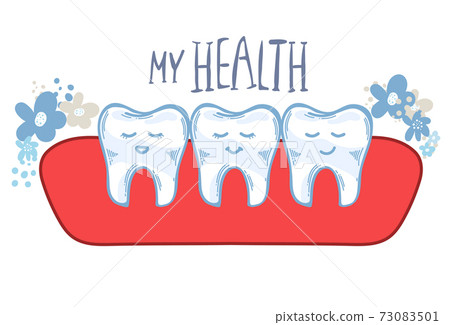 dental cartoon vector, teeth with gum, my health . hand drawing, dental care 73083501