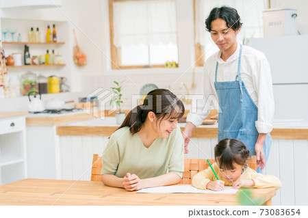 Family of 3 dining kitchen 73083654